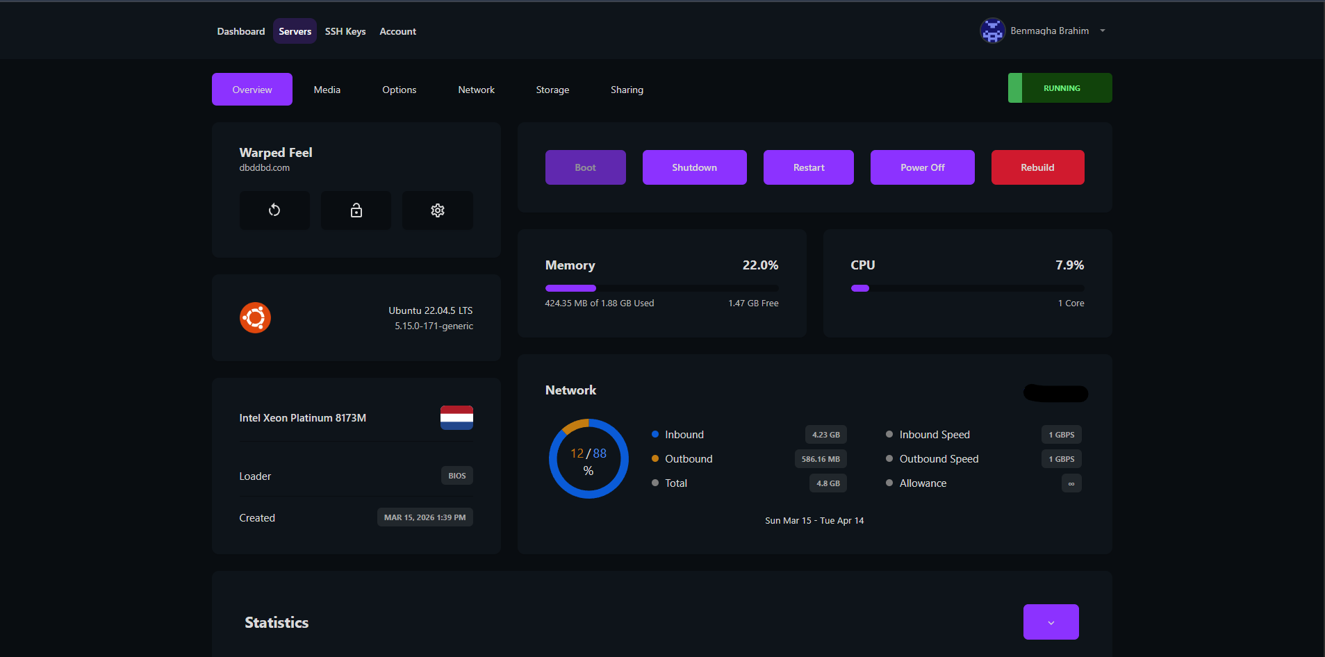 VPS management dashboard preview